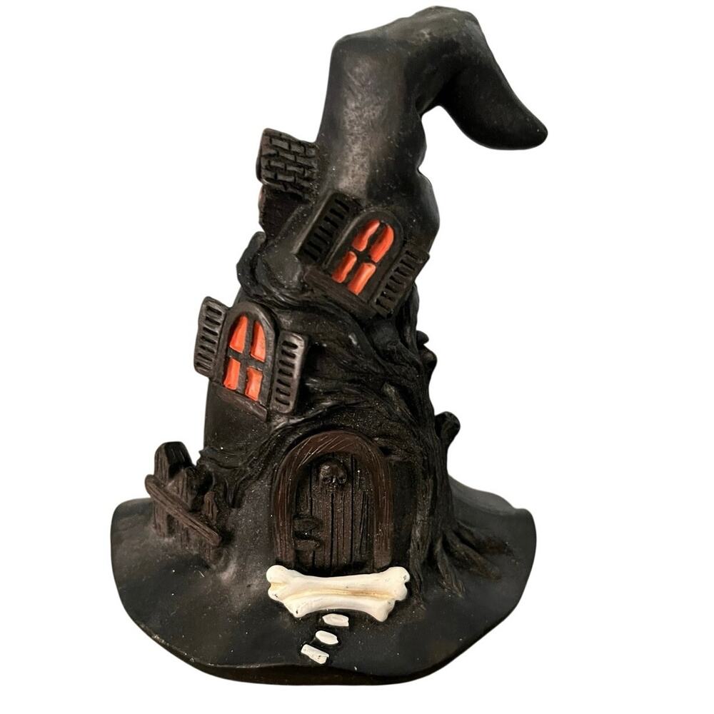 Halloween Witch Hat Mini House Figurine Polyresin Decor Spooky Fairy Garden 5" - Picture 3 of 5